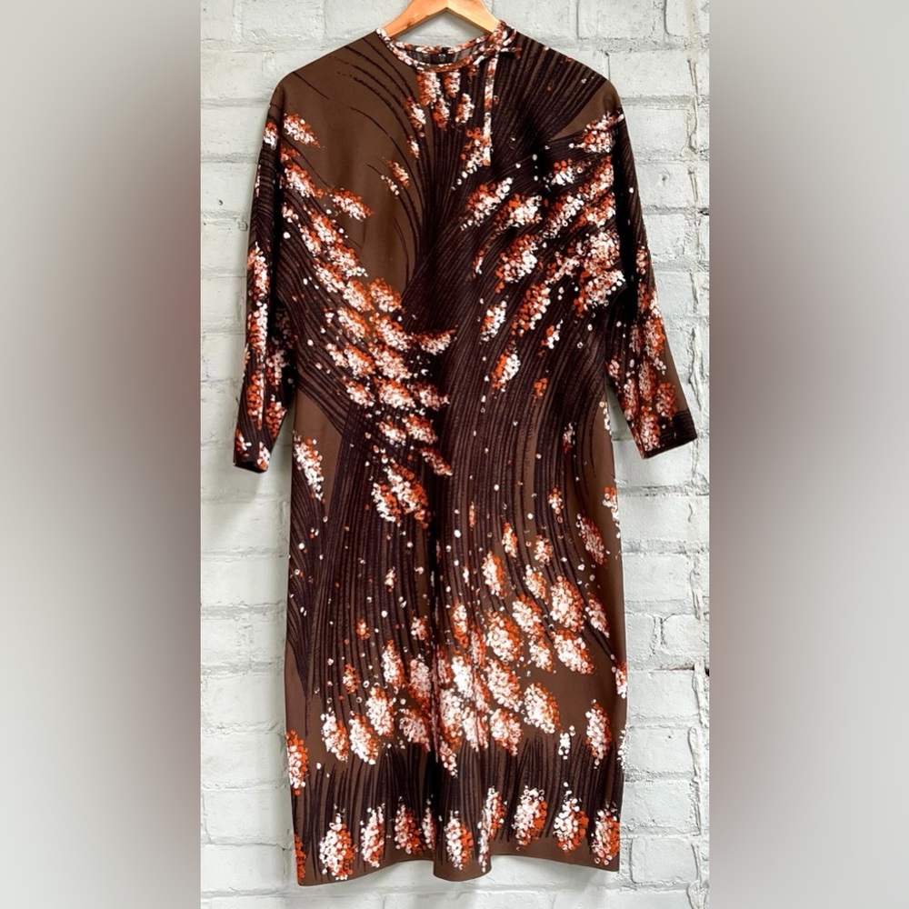 Vintage 60s Floral Midi Dress - Brown and Orange Print